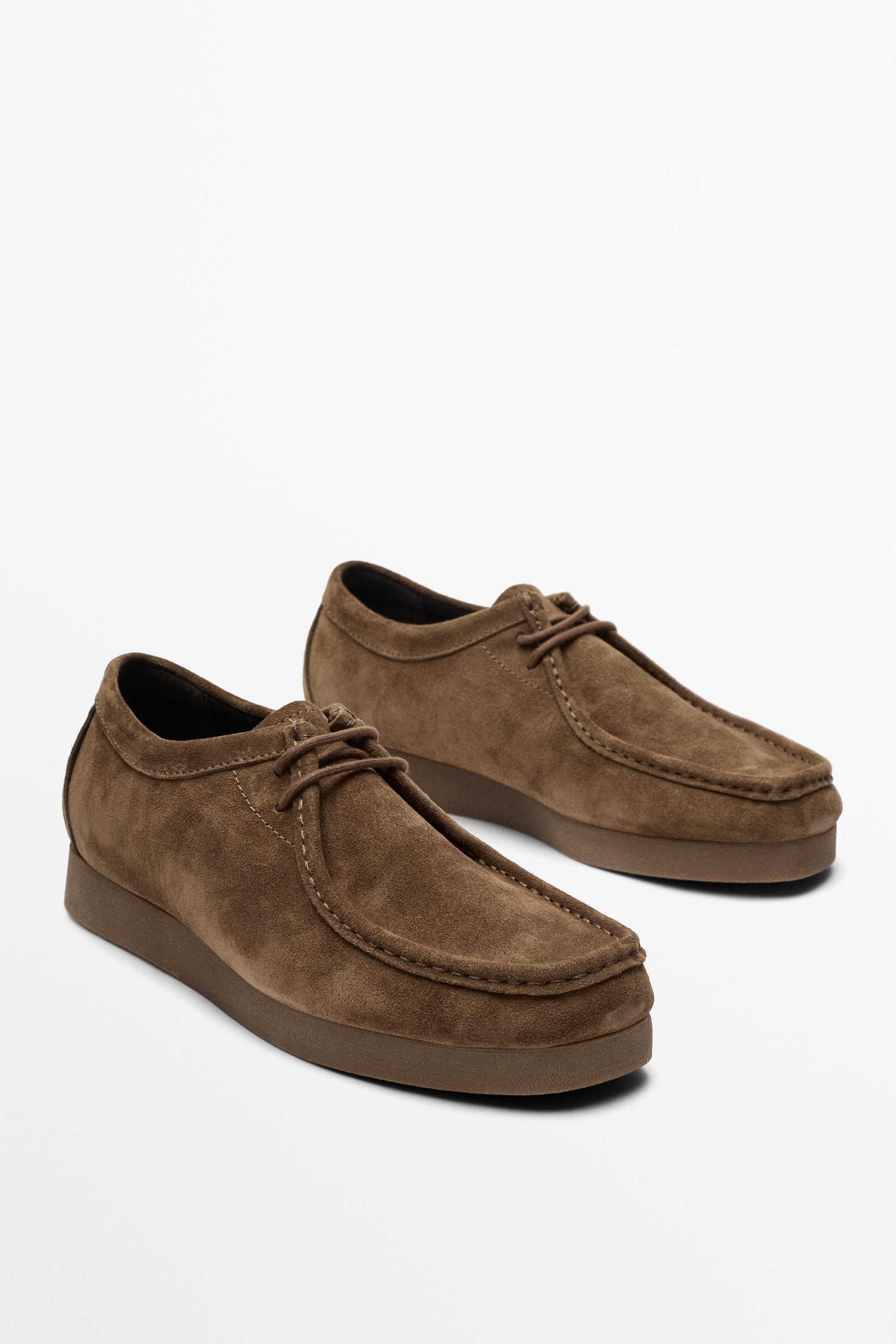 Split suede leather moc toe shoe